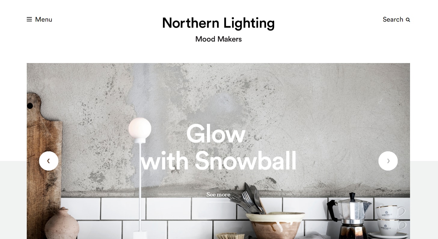 northern lighting minimal web design with photography