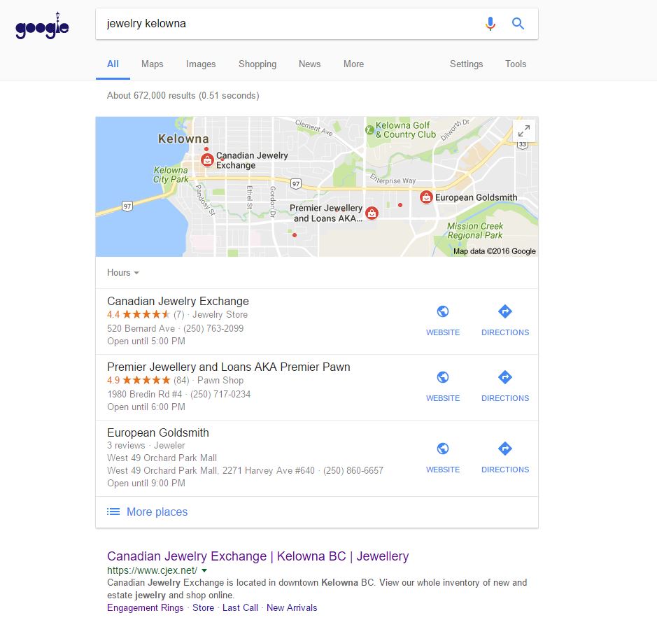 google my business local results