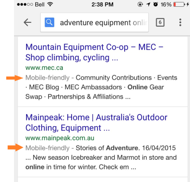 mobile friendly website google search example