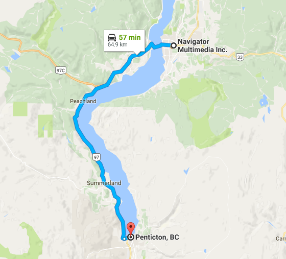 distance from kelowna to penticton