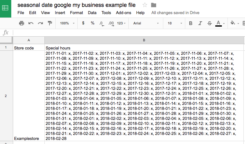 Special Hours ready to upload to Google My Business