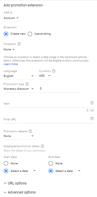 adwords promotion extension directions