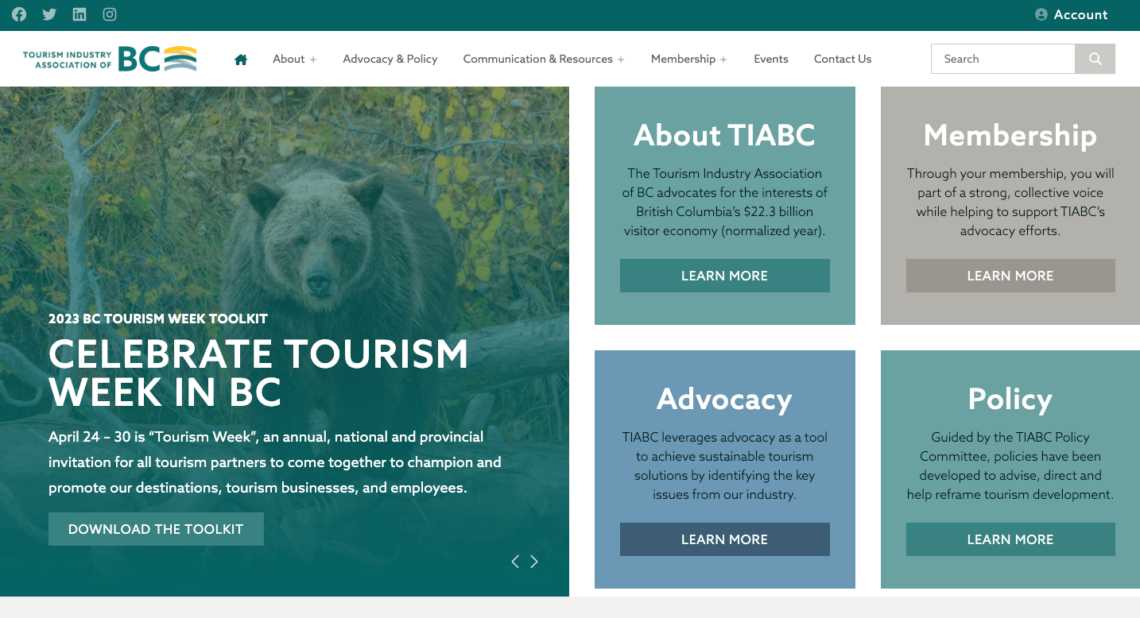 Tourism Association of BC Website by Navigator Multimedia, a top digital and traditional marketing company in Kelowna, Canada